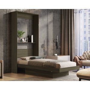 Cama Solteiro Articulada de Parede Multifuncional Prateleira e Cama:castanho