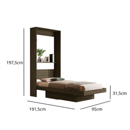 Cama Solteiro Articulada de Parede Multifuncional Prateleira e Cama:castanho - 5