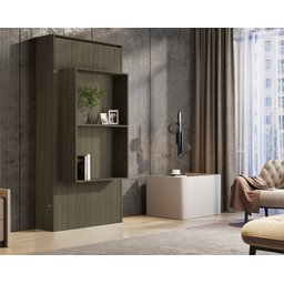 Cama Solteiro Articulada de Parede Multifuncional Prateleira e Cama:castanho - 2