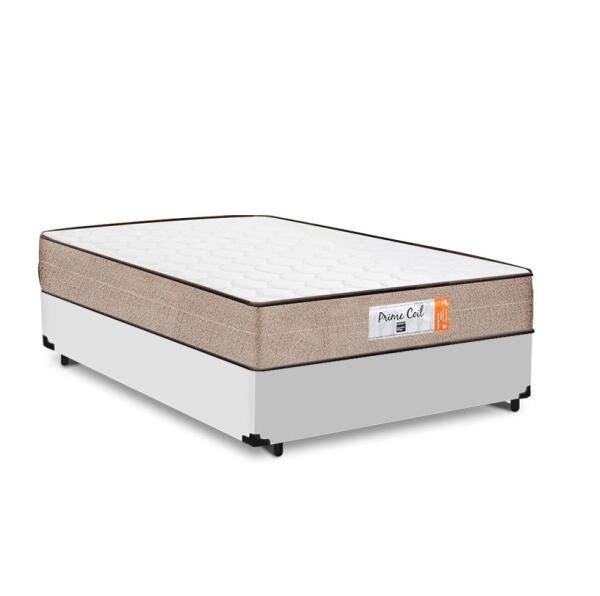 Cama Box Viuva Branca + Colchão de Molas Superlastic - Comfort Prime - Coil Crystal - 128x188x53cm - 1