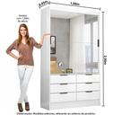 Ver imagem 2 de Guarda Roupa Solteiro com Espelho 2 Portas de Correr 6 Gavetas 108cm Plus Sevilha Branco - Carioca Móveis