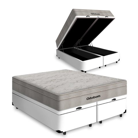 Cama Box Baú com Colchão de Molas Ensacadas Ortobom Airtech Springpocket Queen 158cm