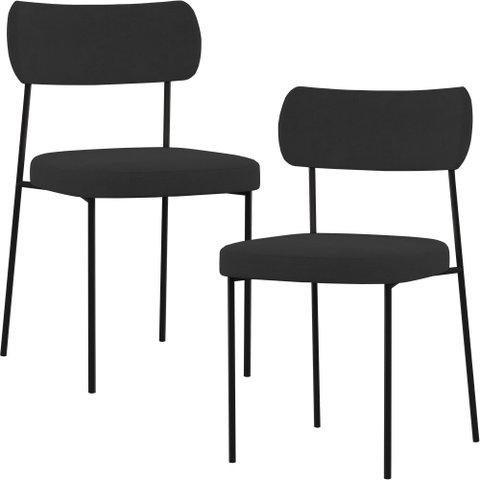 Kit 02 Cadeiras Estofadas para Sala de Jantar Melina L02 Suede Preto - Lyam Decor