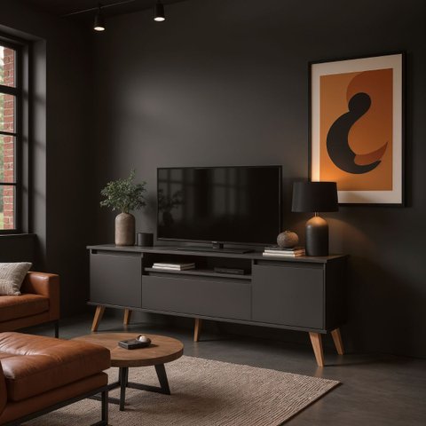 Rack para TV 150cm Retro MDF Grafite Dallas - On Móveis