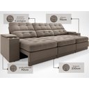 Ver imagem 4 de Sofá com Porta Copos e Carregador USB Eureka 2,30m Assento Retrátil e Reclinável Velosuede