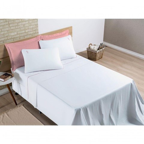 Jogo de Cama Lençol Percal 200 Fios 100% Algodão Liana Queen 04 Peças Branco