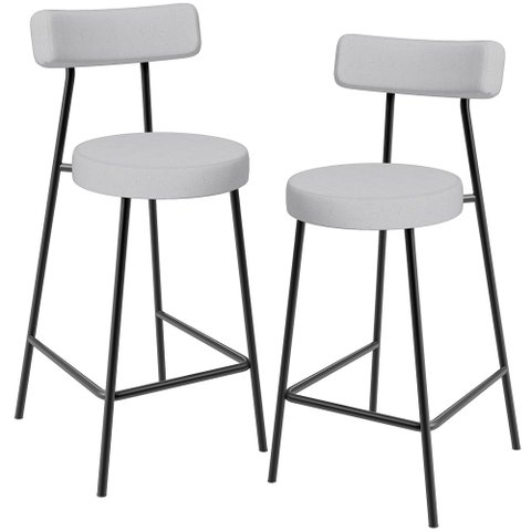 Kit 02 Banquetas Baixa para Cozinha Sala de Jantar Bancada Milão L02 Linho Cinza - lyam decor Lyam D