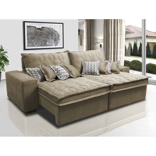Sofá Retrátil e Reclinável 2.12M com Molas Ensacadas Cama Inbox Supreme Tecido Suede Castor