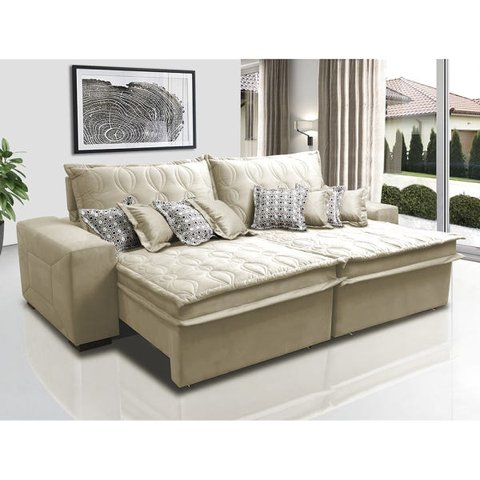 Sofá Retrátil e Reclinável 2.32M com Molas Ensacadas Cama Inbox Supreme Tecido Suede Bege