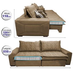Sofá Retrátil e Reclinável 2.32M com Molas Ensacadas Cama Inbox Supreme Tecido Suede Castor - 2