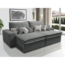 Sofá Retrátil e Reclinável 2.32M com Molas Ensacadas Cama Inbox Supreme Tecido Suede Cinza - 1