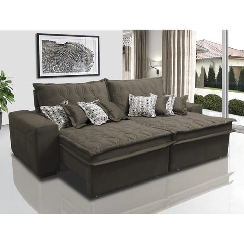 Sofá Retrátil e Reclinável 2.72M com Molas Ensacadas Cama Inbox Supreme Tecido Suede Café