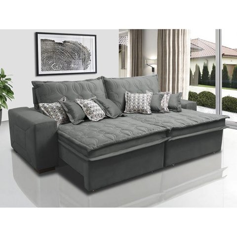 Sofá Retrátil e Reclinável 2.52M com Molas Ensacadas Cama Inbox Supreme Tecido Suede Cinza