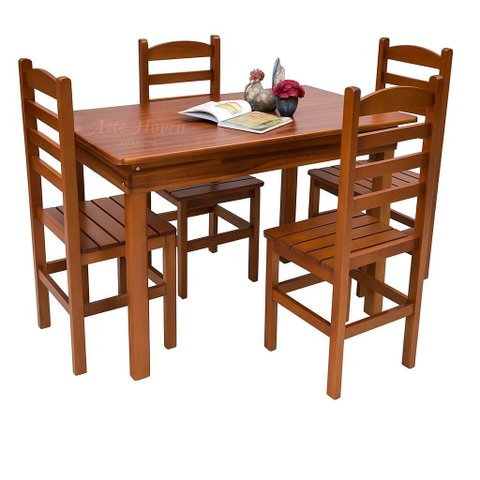 Conjunto de Mesa Verniz com 4 Cadeiras