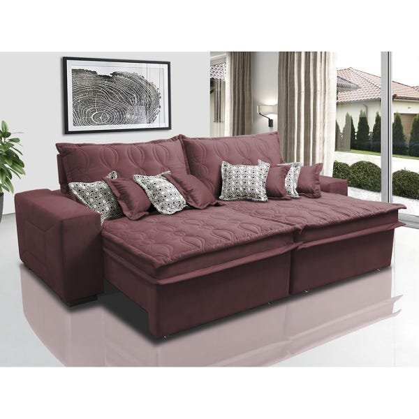 Sofá Retrátil e Reclinável 2.72M com Molas Ensacadas Cama Inbox Supreme Tecido Suede Vinho - 1