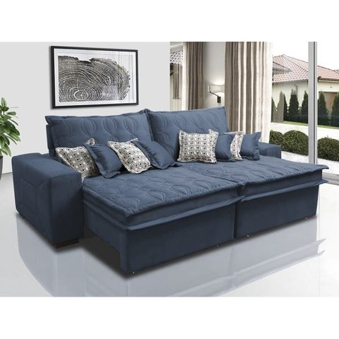 Sofá Retrátil e Reclinável 3.12M com Molas Ensacadas Cama Inbox Supreme Tecido Suede Azul