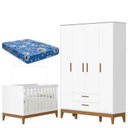 Ver imagem 1 de Guarda Roupa Infantil 4 Portas com Berço Americano Flip Branco Acetinado com Colchão - Reller