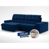 Sofá com Porta Copos e Carregador Usb Ret Rec Luke 2,50m Veludocristal Azul Marinho - Netsofas - 5