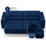 Sofá com Porta Copos e Carregador Usb Ret Rec Luke 2,50m Veludocristal Azul Marinho - Netsofas - 6