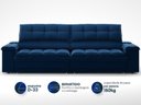 Ver imagem 4 de Sofá com Porta Copos e Carregador Usb Ret Rec Luke 2,50m Veludocristal Azul Marinho - Netsofas