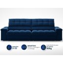 Ver imagem 4 de Sofá com Porta Copos e Carregador Usb Ret Rec Luke 2,50m Veludocristal Azul Marinho - Netsofas