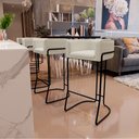 Ver imagem 2 de Banqueta Decorativa Fixa Base De Aço Preto Betina D02 Linho Champagne A-49 - Lyam Decor