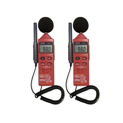 Kit 2 Termo Higrômetro Digital Sonômetro Luxímetro Temperatura Umidade Hold Thdl-400 Portátil Com Es