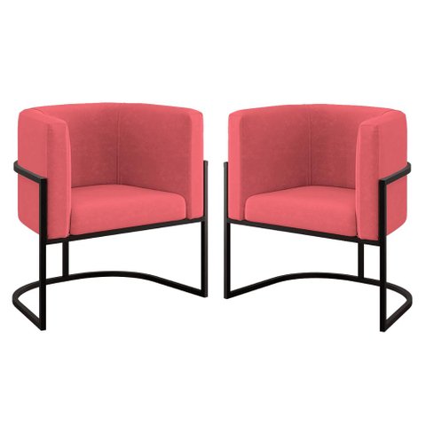 Kit 02 Poltronas Lua Sala Decorativa Base de Ferro Black Cor:rosa