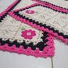 Tapete De Crochê Kit Passadeira Primavera Criativa:Pink e Preto - 4