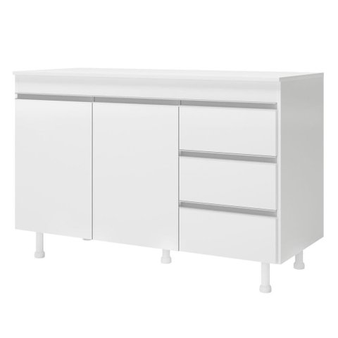 Balcão Gabinete Lux para Pia de 120cm 100% Mdf com Tampo 02 Portas e 03 Gavetas Branco - Desk