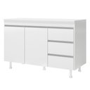 Ver imagem 1 de Balcão Gabinete Lux para Pia de 120cm 100% Mdf com Tampo 02 Portas e 03 Gavetas Branco - Desk