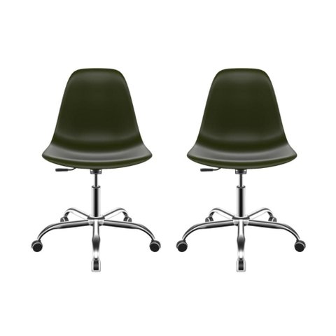 2 Cadeiras Eames Office Cromada Verde Militar para Home Office e Escritório