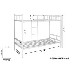 Beliche Inteira de Ferro Solteiro, 2 Pessoas Frete Gratis:branco - 2