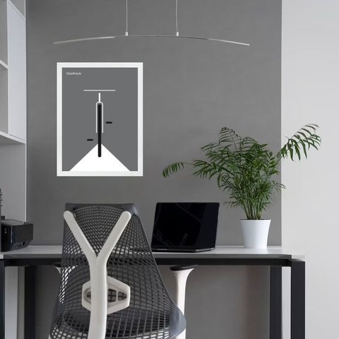Quadro Minimalista Bauhaus Cinza - Bicicleta 45x34cm:moldura Preta