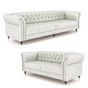 Ver imagem 2 de Conjunto de Sofá Sala de Estar Stanford Chesterfield 2 e 3 Lugares 200cm/260cm Pés Madeira Couro Bra