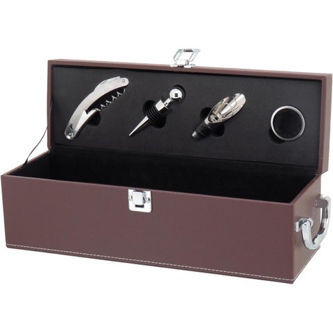 MALBEC ESTOJO VINHO 12x35x11cm SINTÉTICO MARROM 5PÇ COM ACESSÓRIOS