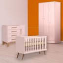 Ver imagem 1 de Conjunto Berço Mini Cama Retrô, Cômoda Sapateira Slim e Guarda Roupa Rosa