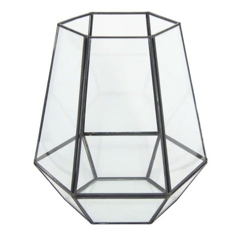 Vaso Sextavado Vidro Metal Preto 19cmx15cmx17cm
