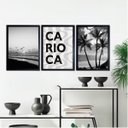 Ver imagem 2 de Kit 3 Quadros Rio de Janeiro Carioca Praia Preto e Branco 33x24cm:madeira Preta