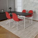 Ver imagem 1 de Mesa Industrial Base Ferro Branco Tampo 137X90 Preto 4 Cadeiras Ferro Branco Assento Vermelho Preto