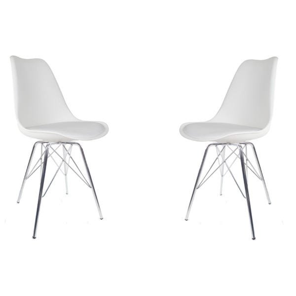 Kit 2 Cadeiras Jantar Branca Saarinen Leda Tower Base Metálica Cromada - 1