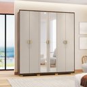 Ver imagem 1 de Guarda Roupa Casal Marlin 6 Portas de Bater 2 com Espelhos 4 Gavetas com Nichos Mdf Nogueira/fendi G