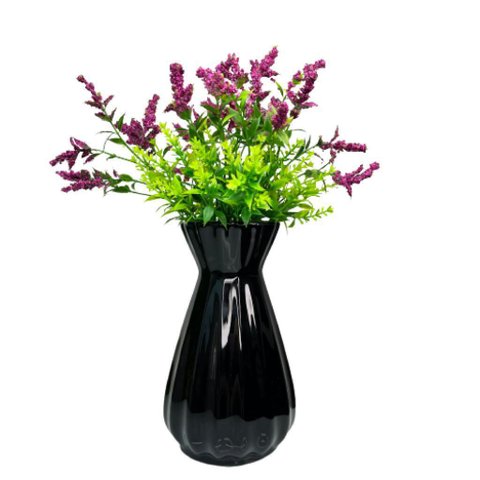 Vaso Centro de Mesa Preto de Cerâmica Moderno com Arranjo