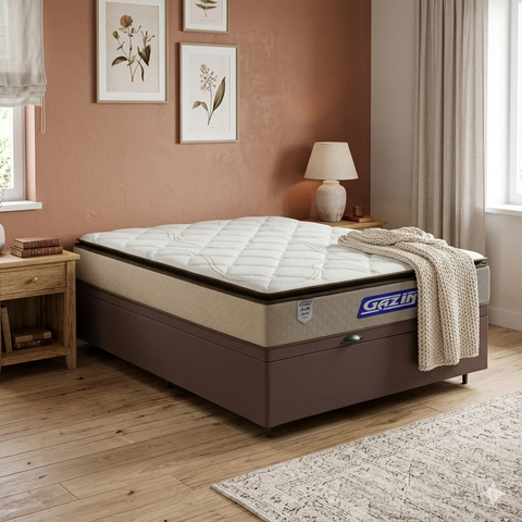 Cama Box Baú + Colchão Gazin de Molas Ensacadas Pillow Top Air Pro Casal 138 cm