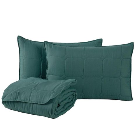 Kit Cobre Leito Colcha Speciale Casal Matelado Toque Acetinado 400 Fios 3 Peças Verde - 100% Polié