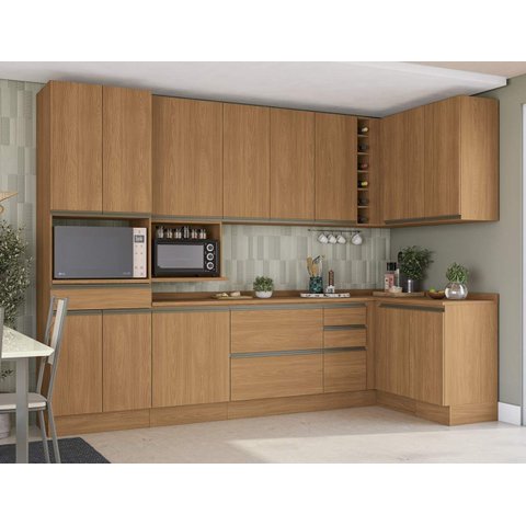 Armário de Cozinha Modulada Completa em L 14 Peças 3,09x1,38m 315 Maxxi Canela Kappesberg