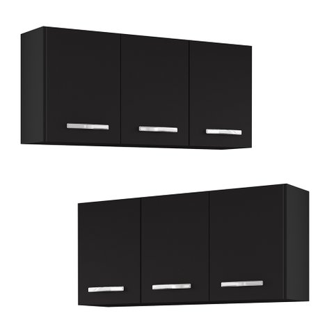 Armários de Cozinha Aéreo 3 Portas 120cm Kit 2 Honduras Preto - Lumil Lumil Móveis