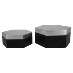 Caixa Sextavada de Madeira Cinza e Preto 2 Peças G17x8x19cm P14x6x16cm - 1