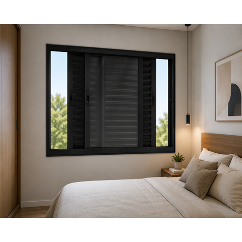 Janela Veneziana 3 Folhas Alumínio Preto 100x150 Linha 25 Jade
