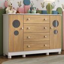 Ver imagem 1 de Cômoda Infantil 125cm 2 Portas com Vidro e 4 Gavetas Bombom Multimóveis Mp4465 Branco-madeirado